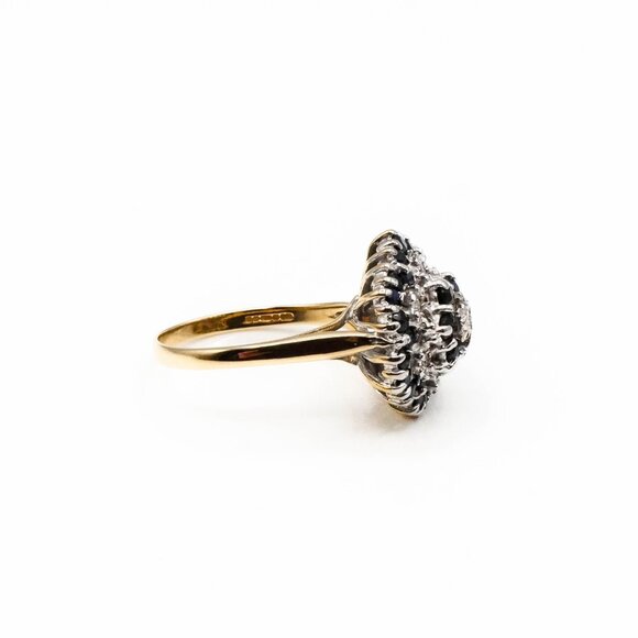 Vintage Sapphire And Diamond Flower Cluster Gold Ring Size 8.5 Inches - Picture 4 of 6